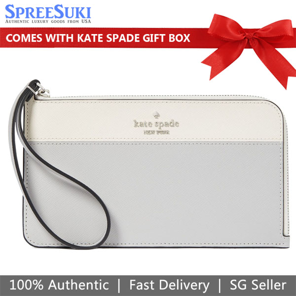 Kate Spade Large Wristlet Lucy Medium L-Zip Wristlet Platinum Grey # KD545