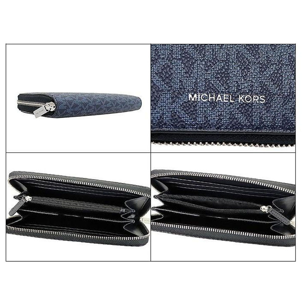 Michael Kors Cooper Logo Zip-Around Wallet Admiral Pale Blue Navy Blue # 36U9MCRE3B