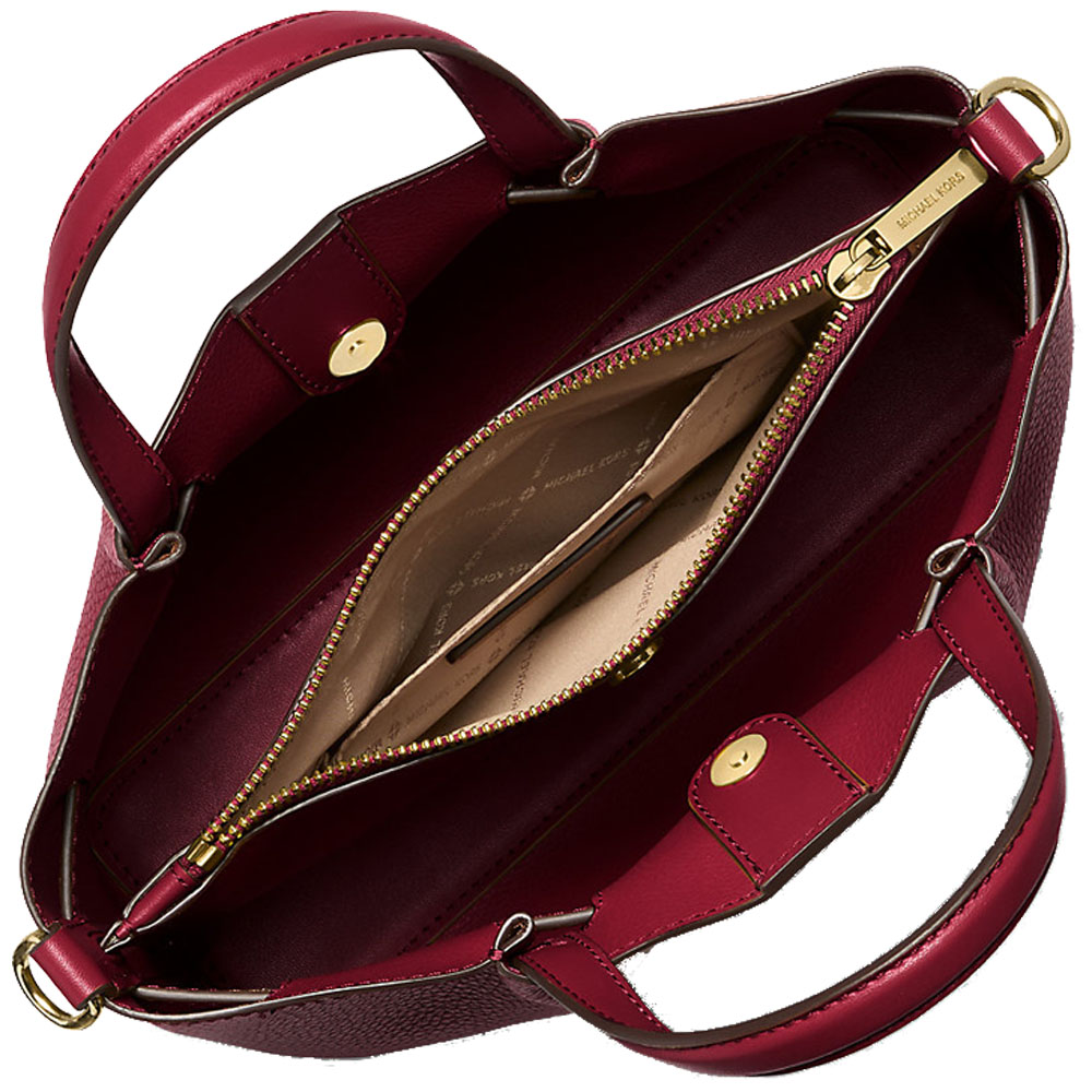 Michael Kors Carson Small Pebbled Leather Satchel Cherry Dark Red # 35S5G2ZS5T