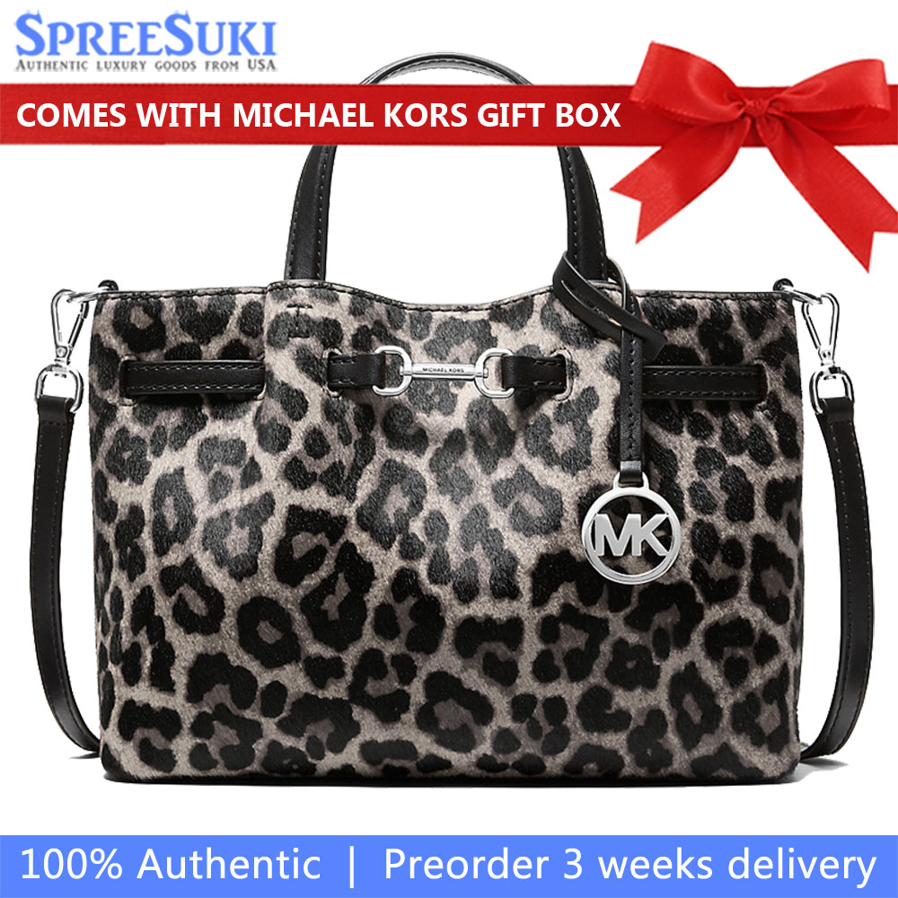 Michael Kors Carson Small Leopard Print Calf Hair Satchel Black # 35F5S2ZS5H