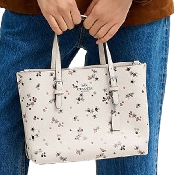 Coach Mollie Tote Bag 25 With Star Print Silver White # CCV87