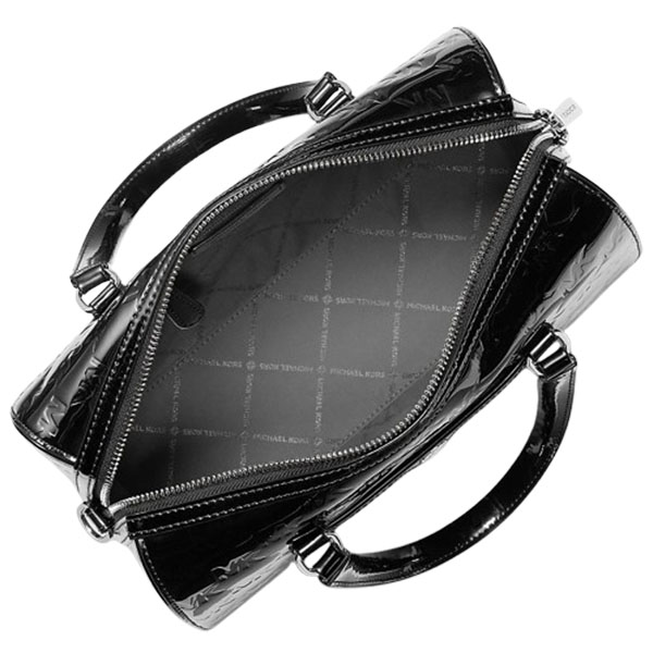 Michael Kors Jet Set Medium Patent Logo Debossed Duffel Crossbody Bag Black # 35F5STFS6O