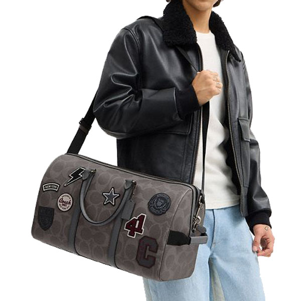 Coach Venturer Bag In Maxi Signature Canvas With Patches Gunmetal Grey Multi # CCG42