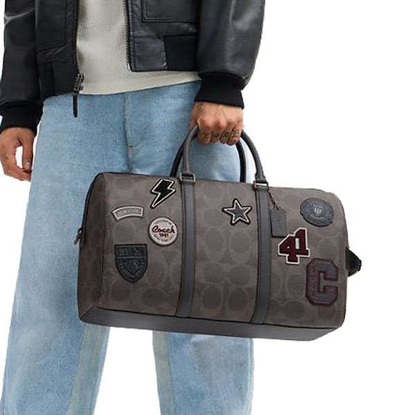 Coach Venturer Bag In Maxi Signature Canvas With Patches Gunmetal Grey Multi # CCG42