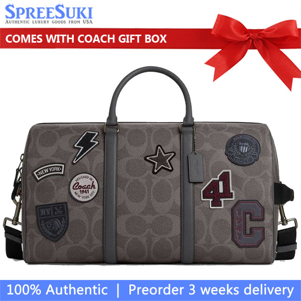 Coach Venturer Bag In Maxi Signature Canvas With Patches Gunmetal Grey Multi # CCG42