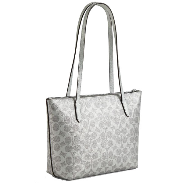 Coach Fiona Zip Tote Bag In Signature Canvas Silver Gray Silver Light Grey # CW396