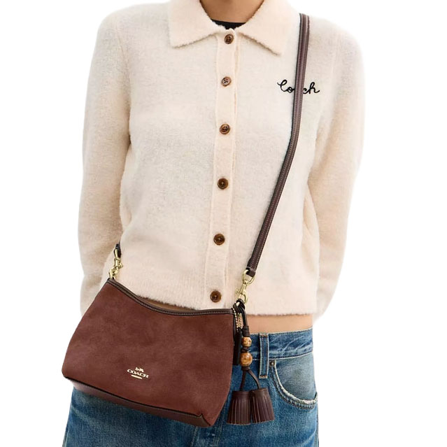 Coach Laurel Small Shoulder Bag With Tassels Vintage Brown Maple # CCF14