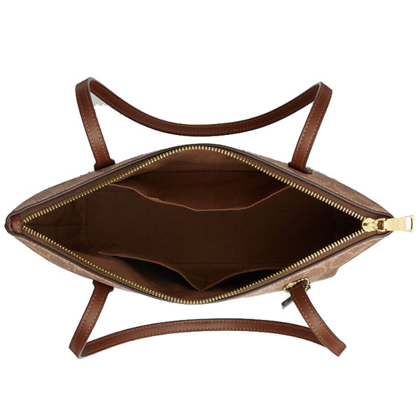 Coach Fiona Zip Tote Bag In Signature Canvas Tan Brown # CBT18