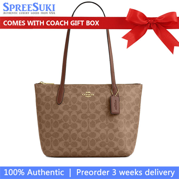 Coach Fiona Zip Tote Bag In Signature Canvas Tan Brown # CBT18