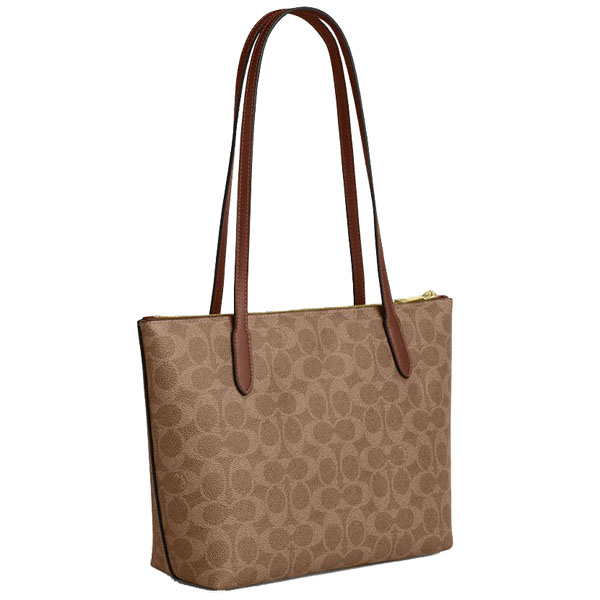 Coach Fiona Zip Tote Bag In Signature Canvas Tan Brown # CBT18