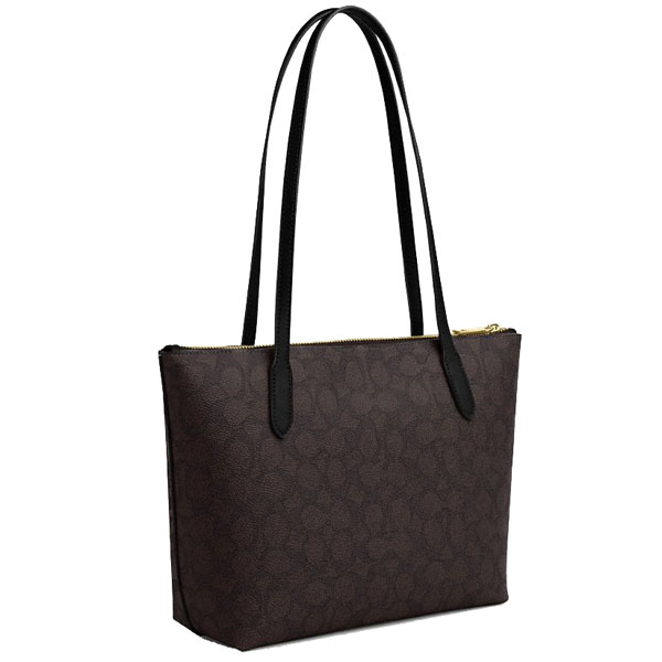 Coach Fiona Zip Tote Bag In Signature Canvas Walnut Black # CBT18