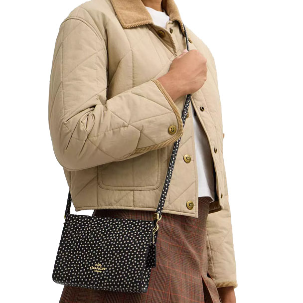 Coach Slim Crossbody Bag With Spot Print Black Multi # CCI77