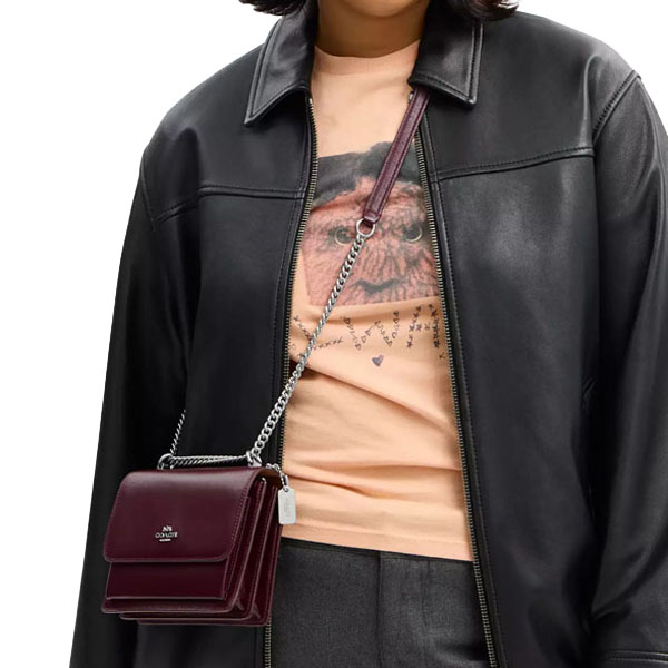 Coach Mini Klare Crossbody Bag Silver Dark Red # CCE89