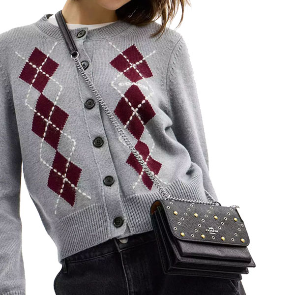 Coach Mini Klare Crossbody Bag With Rivets Silver Black # CCE10