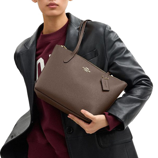 Coach Fiona Zip Tote Bag Dark Stone Brown # CW395