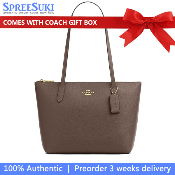 Coach Fiona Zip Tote Bag Dark Stone Brown # CW395