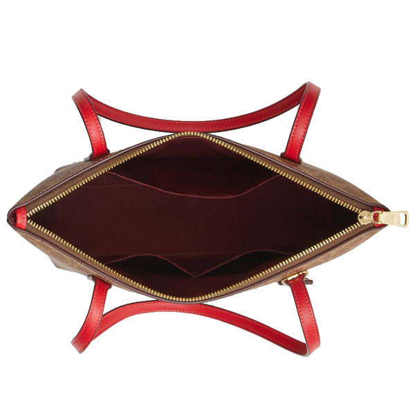 Coach Fiona Zip Tote Bag In Signature Canvas Tan Carnation Brown # CBT18