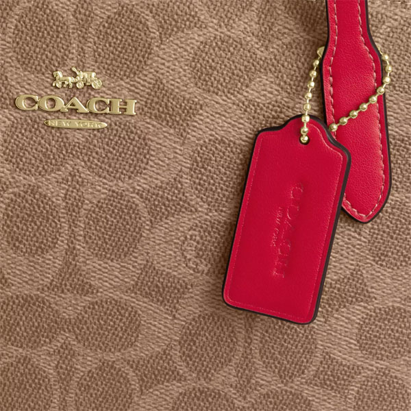 Coach Fiona Zip Tote Bag In Signature Canvas Tan Carnation Brown # CBT18