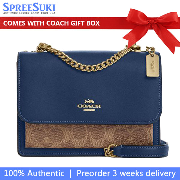 Coach Mini Klare Crossbody Bag In Signature Canvas Deep Blue Tan # CBR07