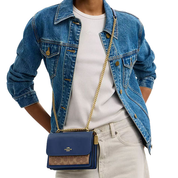 Coach Mini Klare Crossbody Bag In Signature Canvas Deep Blue Tan # CBR07