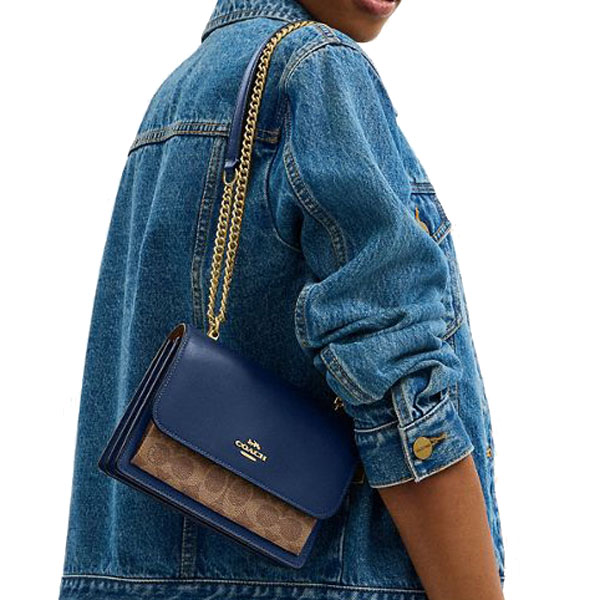 Coach Mini Klare Crossbody Bag In Signature Canvas Deep Blue Tan # CBR07