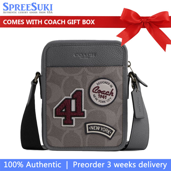 Coach Sullivan Crossbody Bag In Maxi Signature Canvas With Patches Gunmetal Grey Multi # CCF20