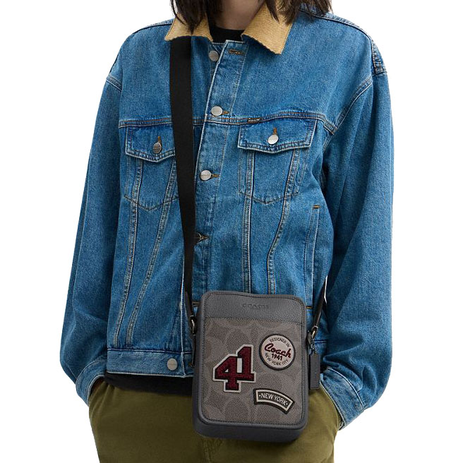 Coach Sullivan Crossbody Bag In Maxi Signature Canvas With Patches Gunmetal Grey Multi # CCF20