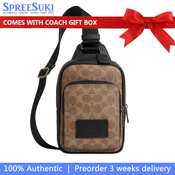 Coach Racer Sling Pack In Signature Canvas Gunmetal Tan Black Brown # CV763