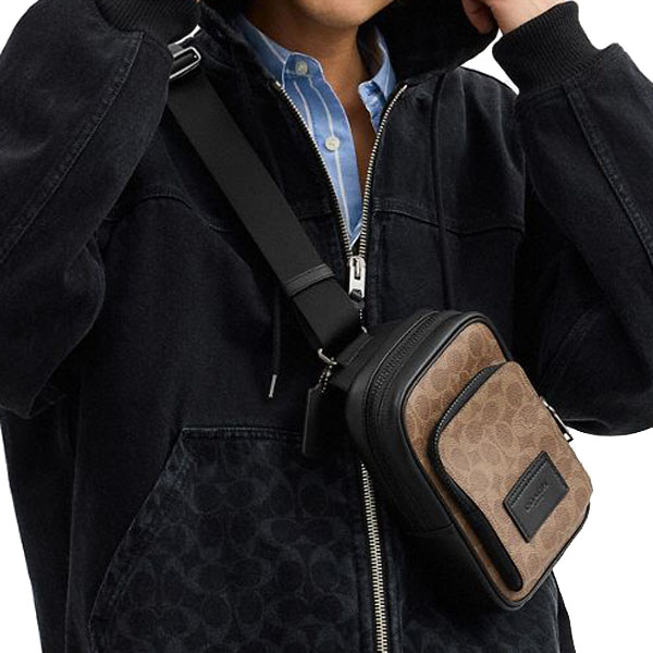 Coach Racer Sling Pack In Signature Canvas Gunmetal Tan Black Brown # CV763