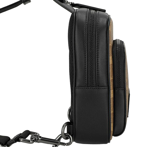 Coach Racer Sling Pack In Signature Canvas Gunmetal Tan Black Brown # CV763