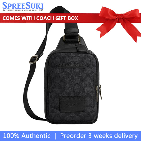 Coach Racer Sling Pack In Signature Canvas Charcoal Black # CV763
