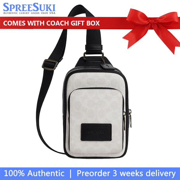 Coach Racer Sling Pack In Signature Canvas Gunmetal Chalk Black White # CV763