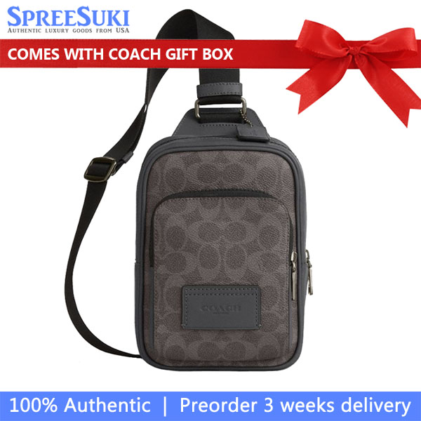 Coach Racer Sling Pack In Signature Canvas Gunmetal Grey Charcoal # CV763