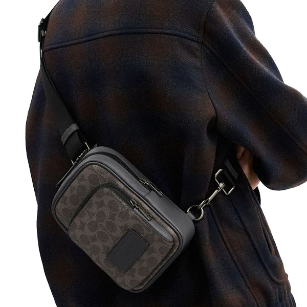 Coach Racer Sling Pack In Signature Canvas Gunmetal Grey Charcoal # CV763