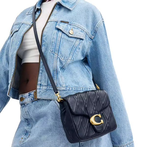 Coach Times Square Tabby Shoulder Bag With Quilting Dark Navy # CW629