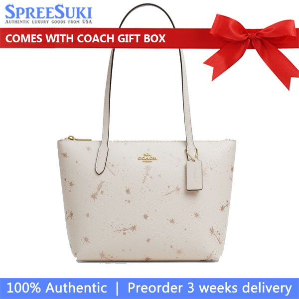Coach Fiona Zip Tote Bag With Star Print Chalk Multi Off White # CCL43