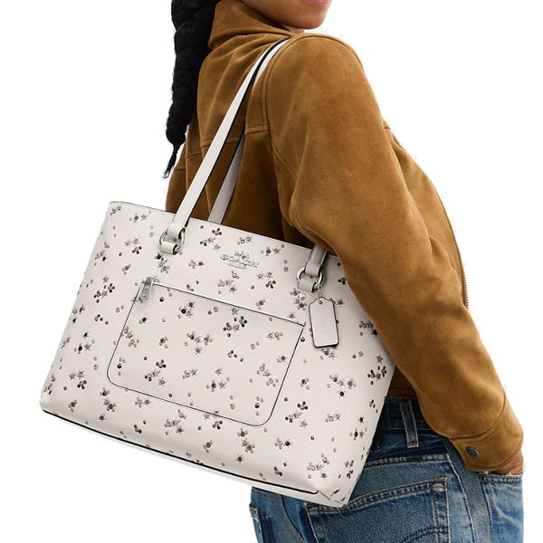 Coach Station Tote Bag With Star Print Silver Chalk Multi Off White # CCE99