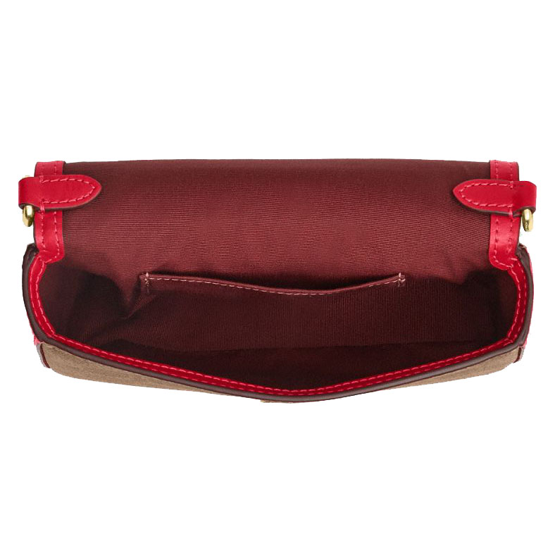 Coach Mini Josie Top Handle Bag In Signature Canvas Tan Carnation Red # CCK81