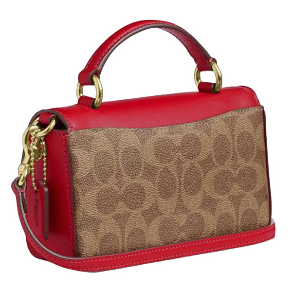 Coach Mini Josie Top Handle Bag In Signature Canvas Tan Carnation Red # CCK81