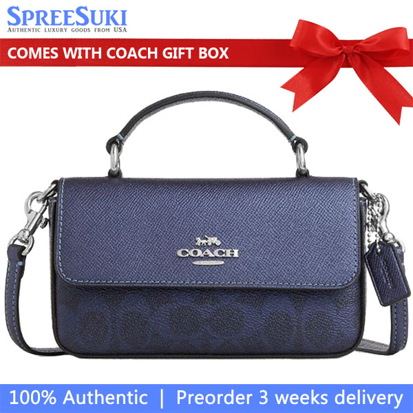 Coach Mini Josie Top Handle Bag In Signature Canvas Silver Blue Navy Navy Blue # CCK68