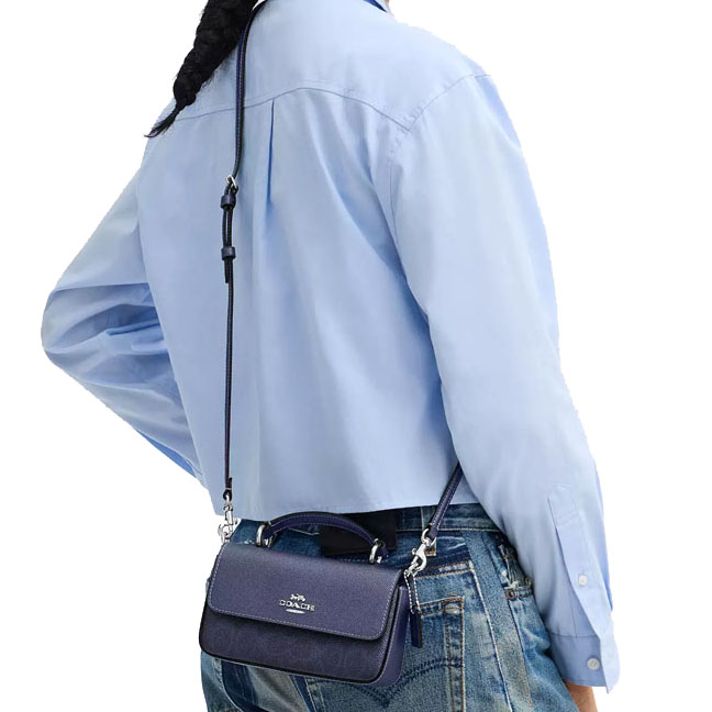 Coach Mini Josie Top Handle Bag In Signature Canvas Silver Blue Navy Navy Blue # CCK68