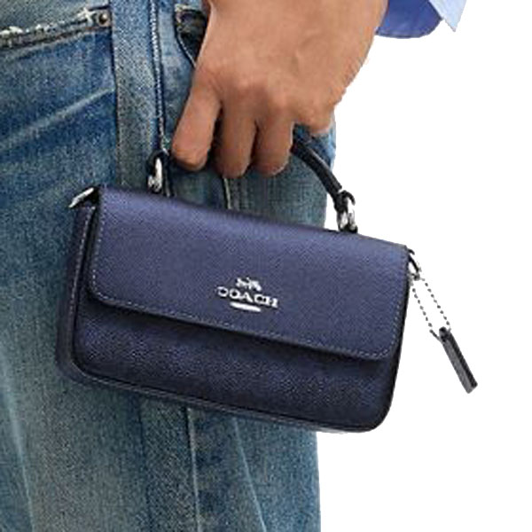 Coach Mini Josie Top Handle Bag In Signature Canvas Silver Blue Navy Navy Blue # CCK68
