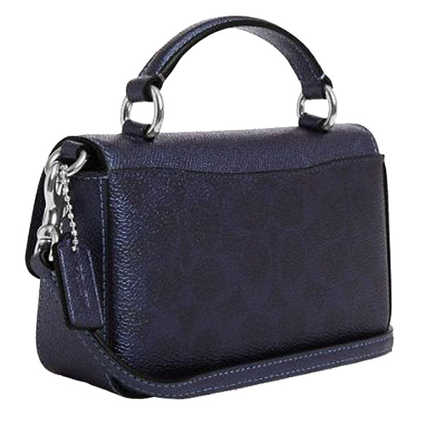Coach Mini Josie Top Handle Bag In Signature Canvas Silver Blue Navy Navy Blue # CCK68