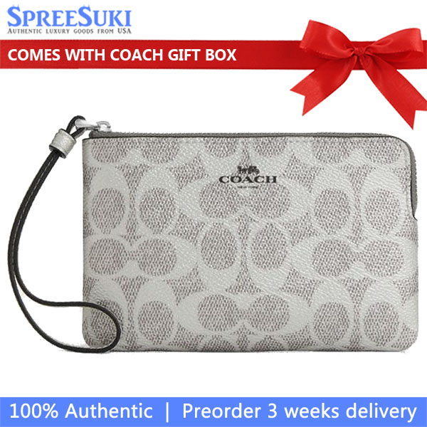 Coach Corner Zip Wristlet In Signature Canvas Silver Gray Silver Light Grey # CCK71