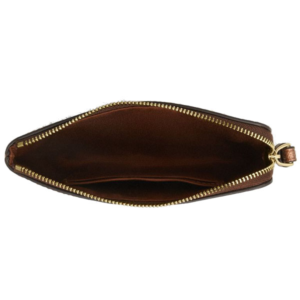 Coach Corner Zip Wristlet In Signature Canvas Brown Copper Dark Brown # CCK71