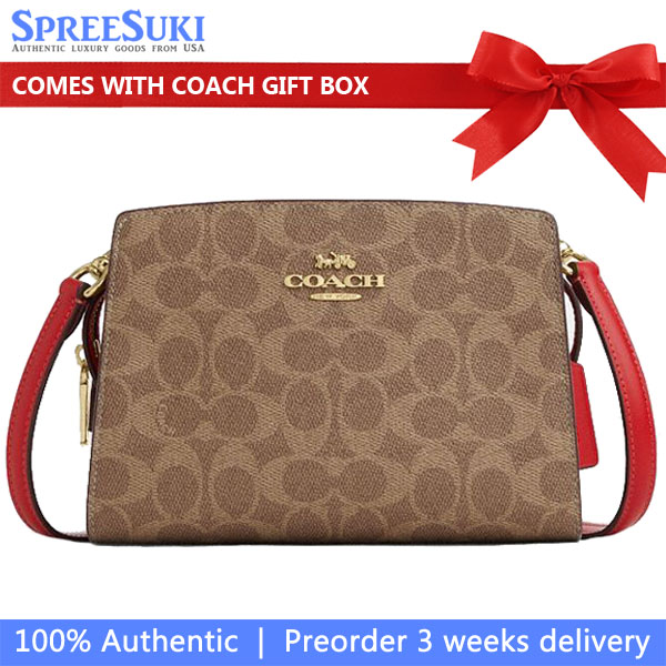 Coach Gia Crossbody Bag In Signature Canvas Tan Carnation Light Brown # CCK77