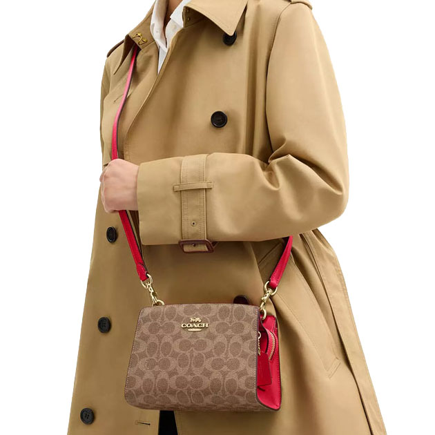 Coach Gia Crossbody Bag In Signature Canvas Tan Carnation Light Brown # CCK77