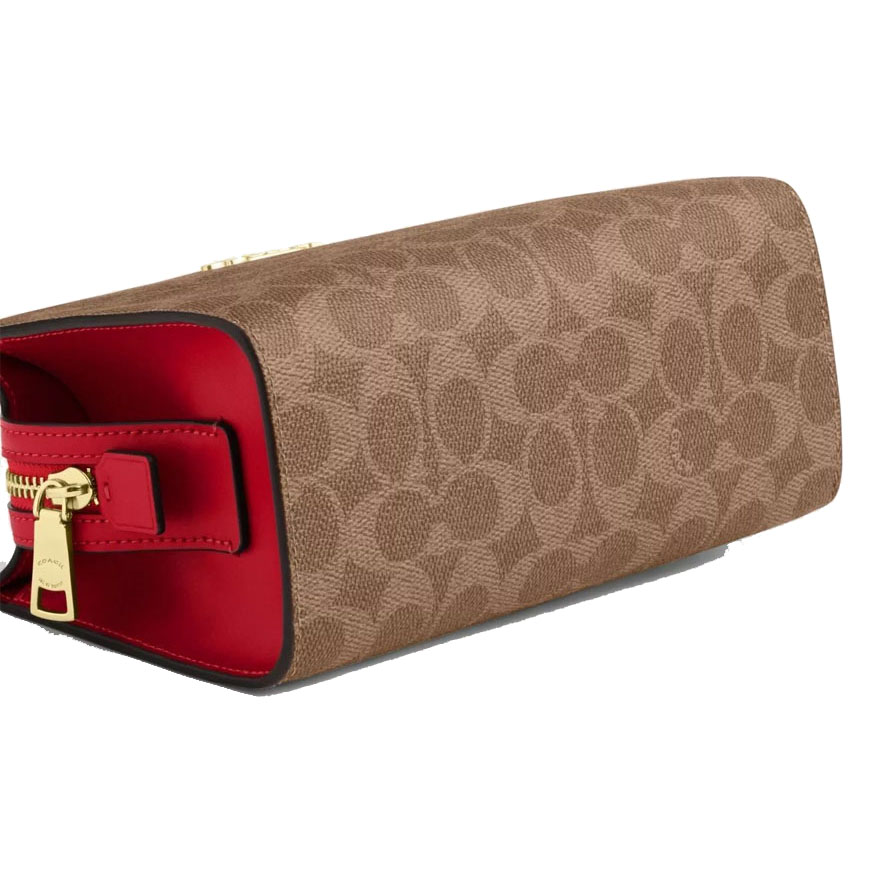 Coach Gia Crossbody Bag In Signature Canvas Tan Carnation Light Brown # CCK77