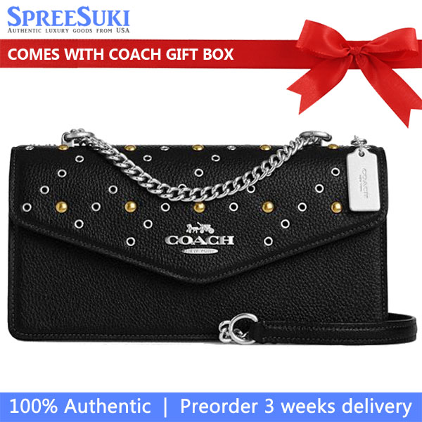 Coach Klare Envelope Crossbody Bag With Rivets Silver Black # CCE31