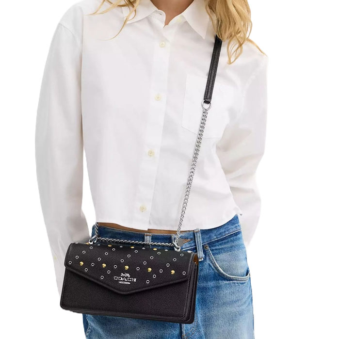 Coach Klare Envelope Crossbody Bag With Rivets Silver Black # CCE31